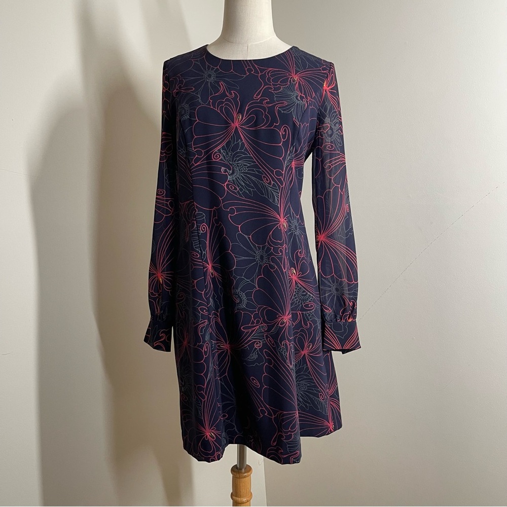 Julie Brown Women’s Julia- SZ 6-V-Neck Long Sheer Sleeves Butterfly Dress